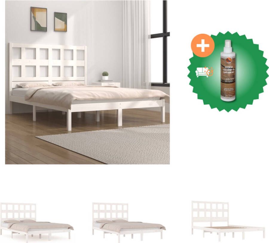 VidaXL Bedframe hout wit 195.5 x 145.5 x 31 cm geschikt voor 140 x 190 cm matras Bed Inclusief Houtreiniger en verfrisser