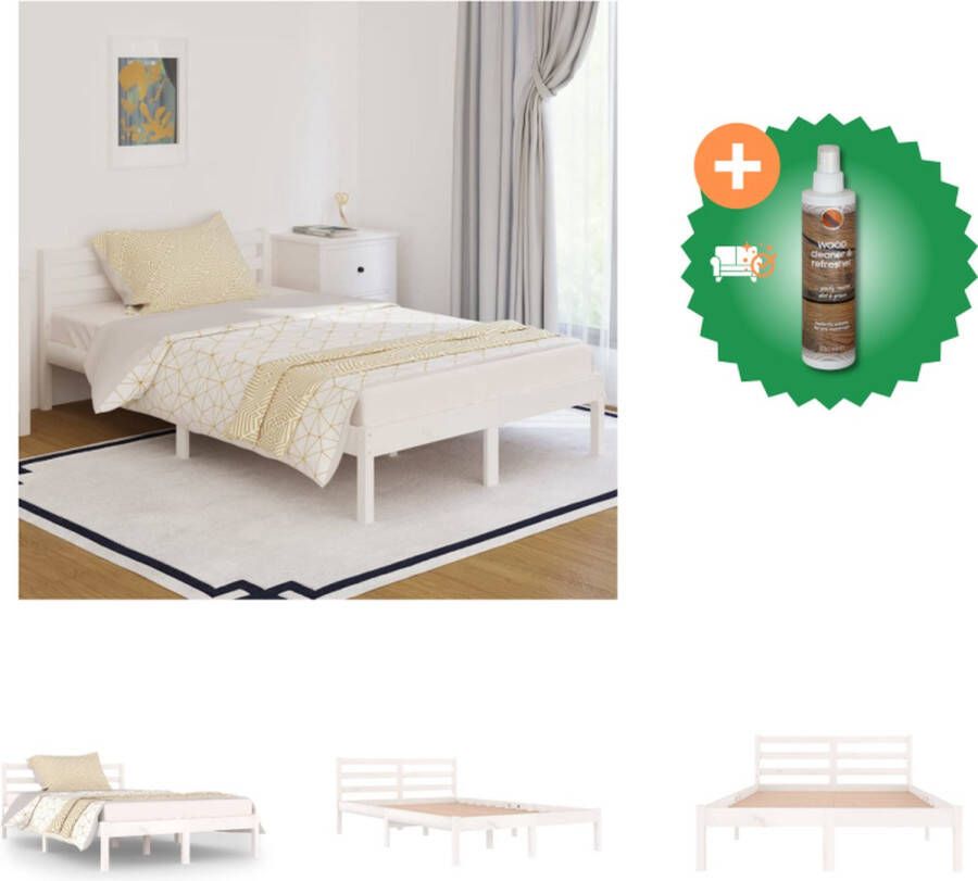 VidaXL Bedframe Hout Wit 205.5 x 125.5 x 69.5 cm Grenenhout Stevig lattenbodem Bed Inclusief Houtreiniger en verfrisser