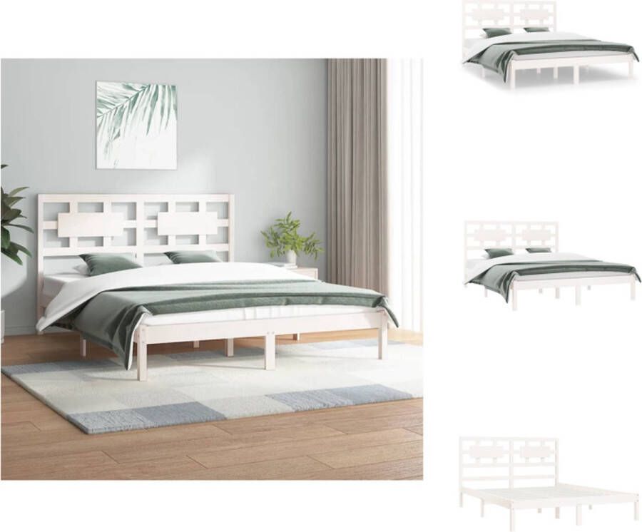 VidaXL Bedframe Bedframes Tweepersoonsbed Bed Bedframe zonder matras massief grenenhout wit 160x200 cm - Foto 2