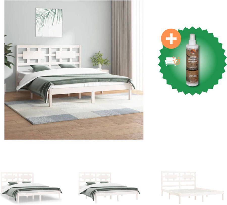 VidaXL Bedframe Hout Wit 205.5 x 165.5 x 31 cm Massief Grenenhout Bed Inclusief Houtreiniger en verfrisser