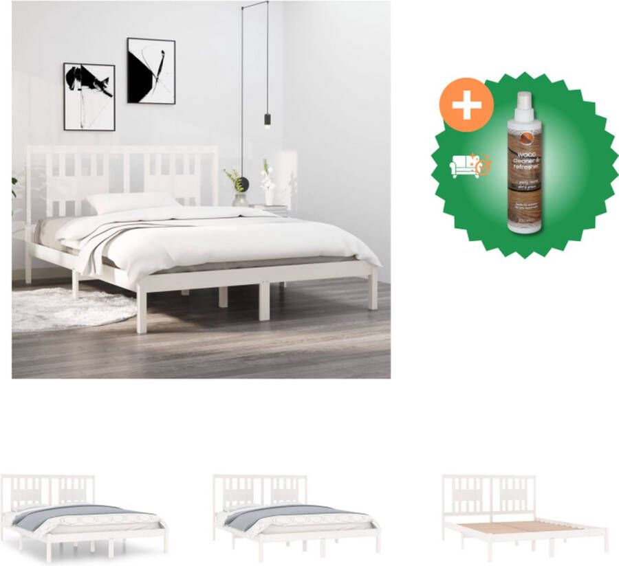 vidaXL Bedframe Houten 150 x 200 cm Wit Massief grenenhout Bed Inclusief Houtreiniger en verfrisser