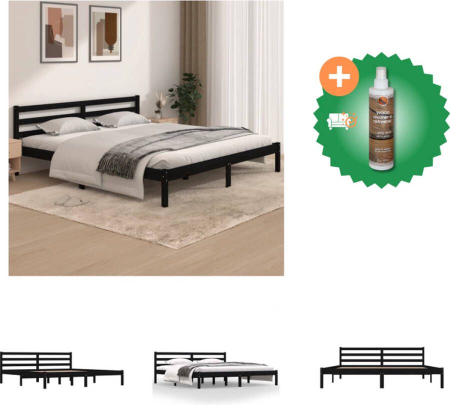 VidaXL Bedframe massief grenenhout zwart 180x200 cm Super King Bed Inclusief Houtreiniger en verfrisser