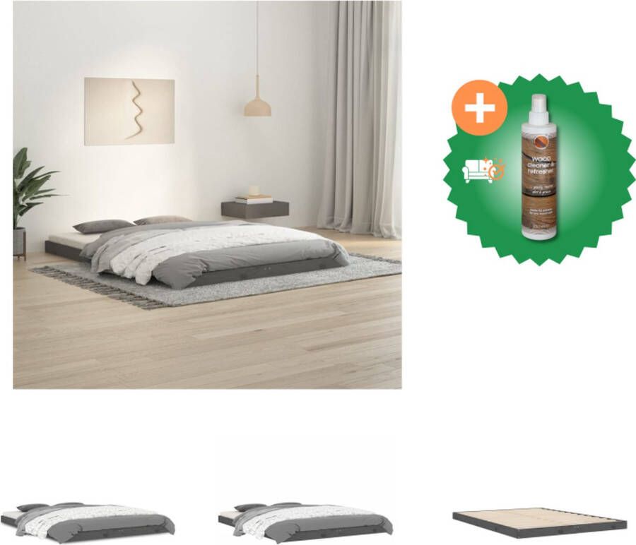 VidaXL Houten Bedframe Classic 135x190 cm Grijs Massief grenenhout Lattenbodem inbegrepen Hoofdeinde voor extra ondersteuning Excl matras 195.5x141x100 cm (LxBxH) Montage vereist Bed Inclusief Houtreiniger en verfrisser - Foto 7