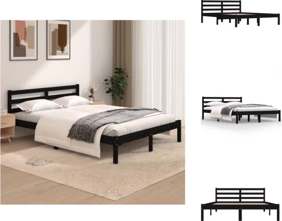 VidaXL Bedframe Houten 195.5 x 125.5 x 69.5 cm Kleur- zwart Massief grenenhout Montage vereist Bed