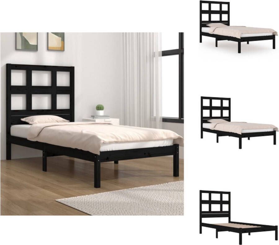 VidaXL Bedframe Houten 195.5 x 80.5 x 31 cm Grenenhout Zwart Bed