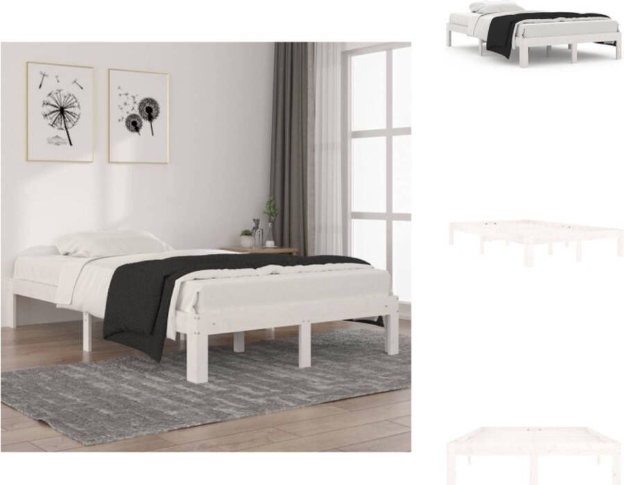 VidaXL Bedframe Houten 203.5 x 123.5 x 30 cm Grenenhout Wit Bed