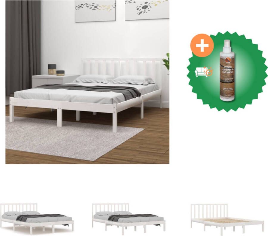 VidaXL Bedframe Houten 205.5 x 186 x 100 cm Wit 180 x 200 cm Bed Inclusief Houtreiniger en verfrisser
