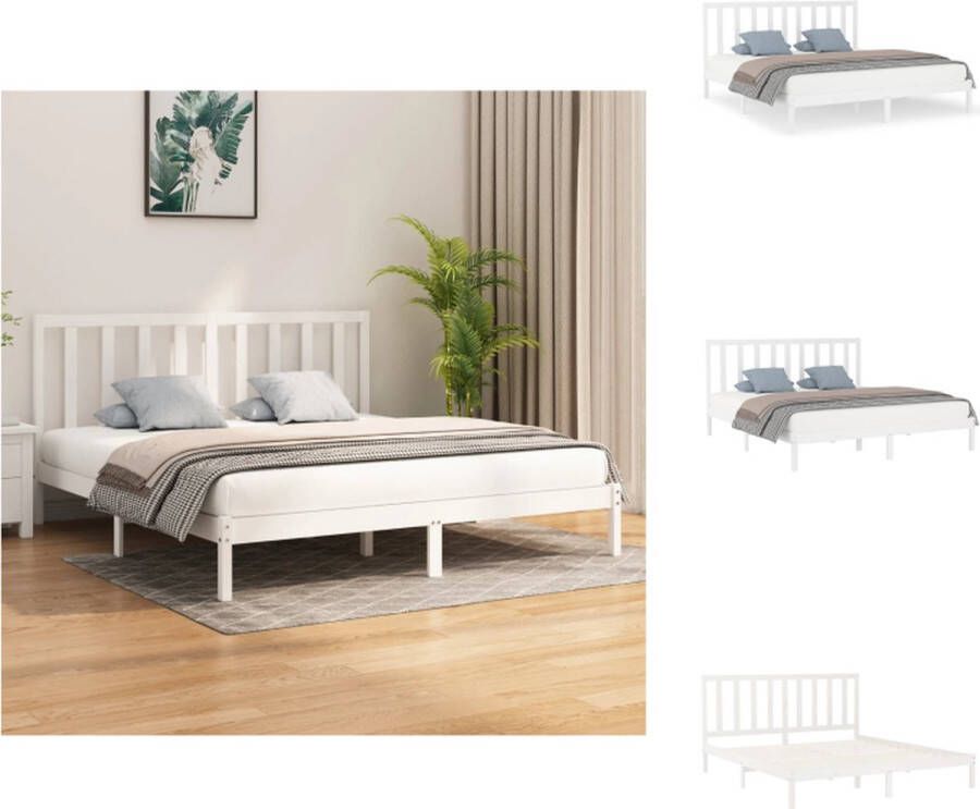 VidaXL Bedframe Houten 206 x 205.5 x 100 cm Wit Massief Grenenhout Bed