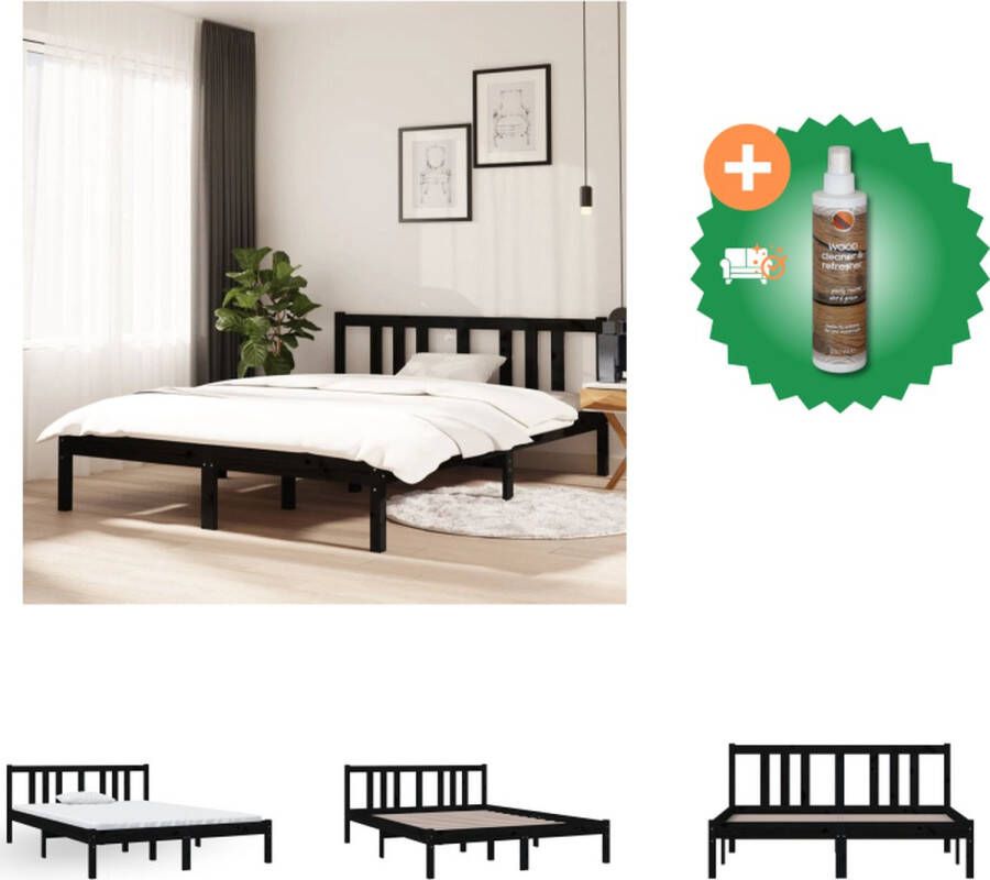 VidaXL Bedframe Houten bedframe 195.5 x 140.5 x 69.5 cm Zwart Geschikt voor matras van 135 x 190 cm Stabiel en comfortabel Inclusief hoofdeind Montage vereist Bed Inclusief Houtreiniger en verfrisser - Foto 11