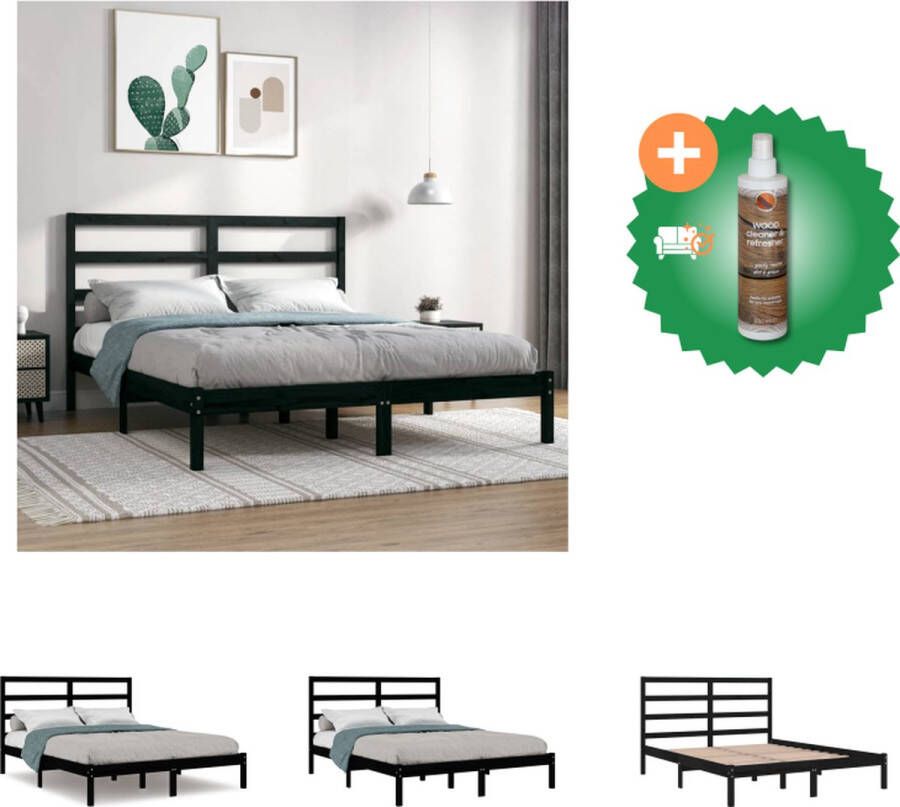 VidaXL Bedframe Houten bedframe 195.5 x 146 x 100 cm Zwart Bed Inclusief Houtreiniger en verfrisser