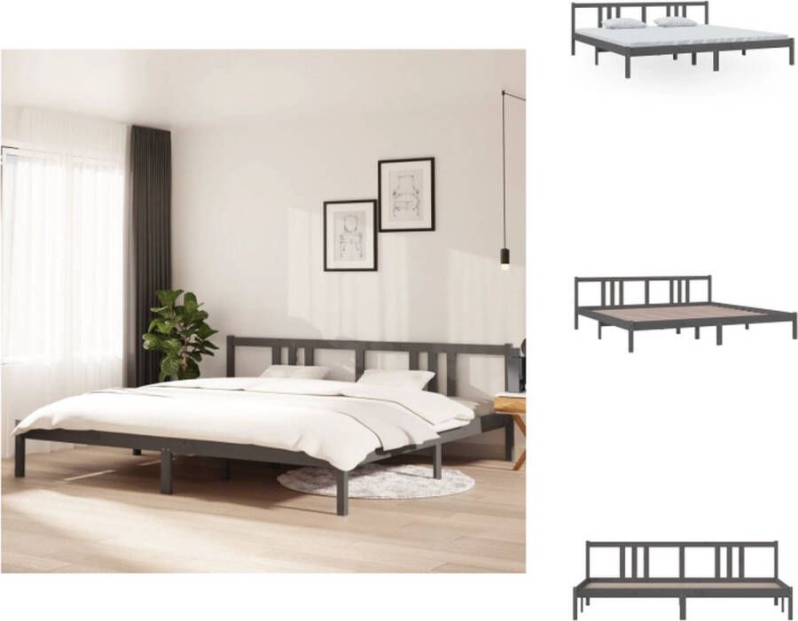 VidaXL Bedframe Houten bedframe 205.5 x 205.5 x 69.5 cm Massief grenenhout Grijs Bed