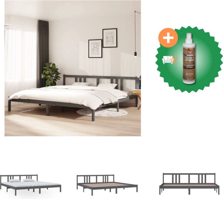 VidaXL Bedframe Houten bedframe 205.5 x 205.5 x 69.5 cm Massief grenenhout Grijs Bed Inclusief Houtreiniger en verfrisser - Foto 1