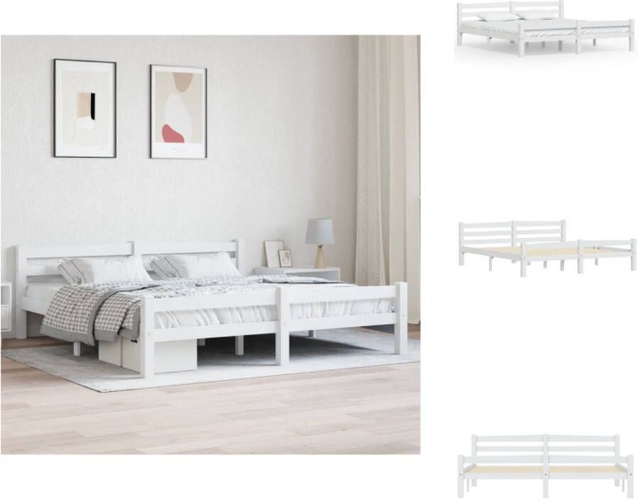 VidaXL Houten Bedframe Moderne en Coole Slaapkamer 206 x 186 x 63 cm Kleur- Wit Materiaal- Massief Grenenhout en Multiplex Bed - Foto 4