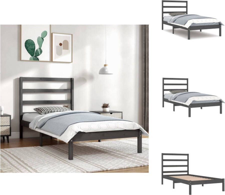 VidaXL Bedframe Houten bedframe 90x200 cm Grijs Massief grenenhout Comfortabel hoofdeinde Bed