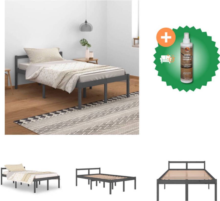 VidaXL Bedframe Houten Bedframe Slaapkamermeubels Afmeting 205.5 x 125.5 x 70.5 cm Grijs Bed Inclusief Houtreiniger en verfrisser