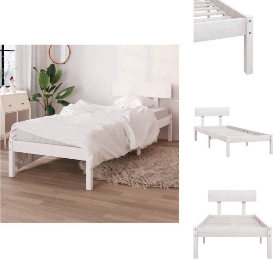 vidaXL Bedframe Houten eenpersoonsbed 100x200 cm Wit Montage vereist Bed