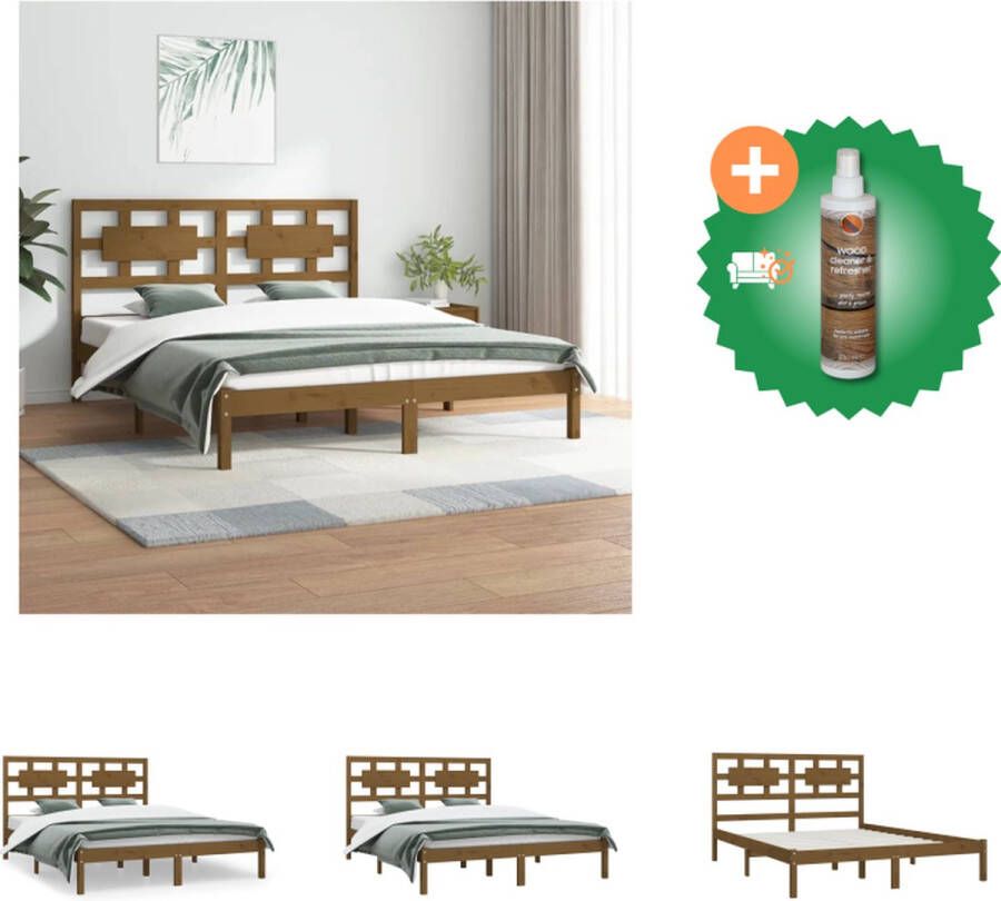 VidaXL Bedframe Houten Grenen 205.5 x 165.5 x 31 cm Honingbruin Bed Inclusief Houtreiniger en verfrisser