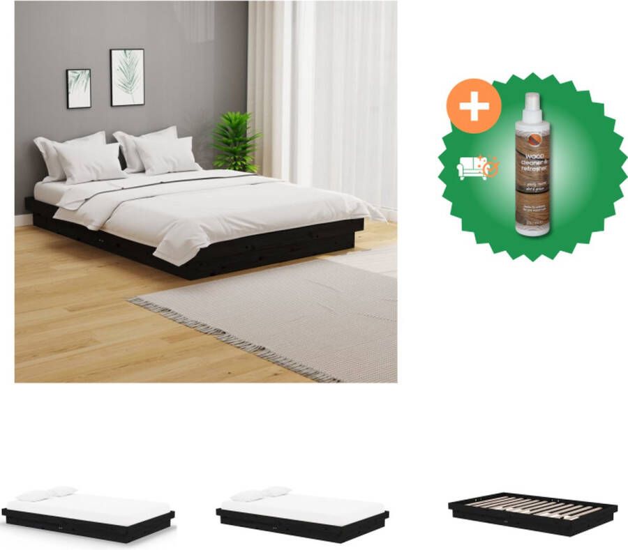 VidaXL Bedframe Houten Grenenhout 204 x 123.5 x 21 cm Zwart Bed Inclusief Houtreiniger en verfrisser