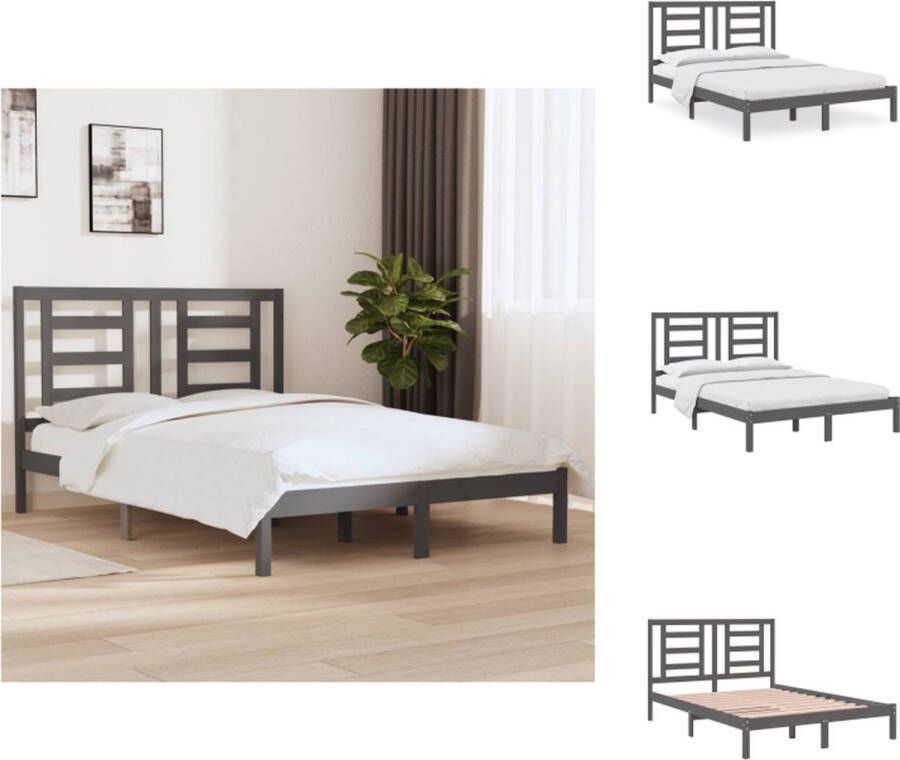 VidaXL Bedframe Houten Grijs 195.5 x 145.5 x 31 cm Geschikt voor 140 x 190 cm matras Massief grenenhout Bed