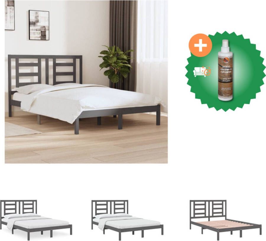 VidaXL Bedframe Houten Grijs 205.5 x 145.5 x 31 cm 140 x 200 cm Massief grenenhout Bed Inclusief Houtreiniger en verfrisser