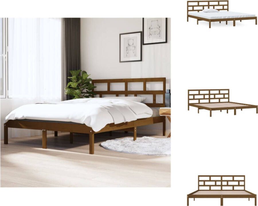 VidaXL Bedframe Houten Honingbruin 195.5 x 146 x 100 cm Geschikt voor matras 140 x 190 cm Bed