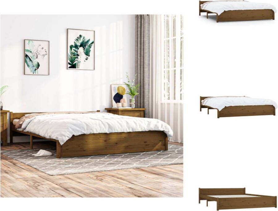 VidaXL Bedframe Houten Honingbruin 205.5 x 205.5 x 51 cm Massief Grenenhout Multiplex Lattenbodem Bed