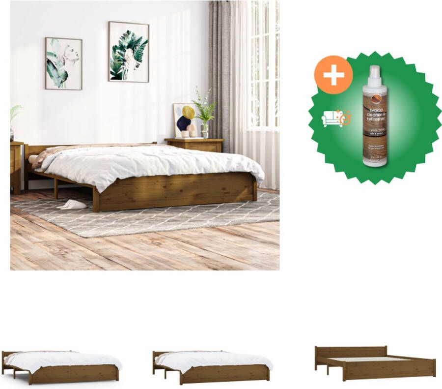 VidaXL Bedframe Houten Honingbruin 205.5 x 205.5 x 51 cm Massief Grenenhout Multiplex Lattenbodem Bed Inclusief Houtreiniger en verfrisser