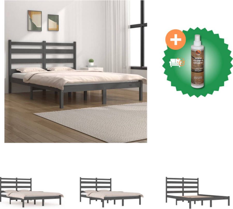 VidaXL Bedframe Houten Massief grenen 205.5 x 185.5 x 100 cm Grijs Bed Inclusief Houtreiniger en verfrisser