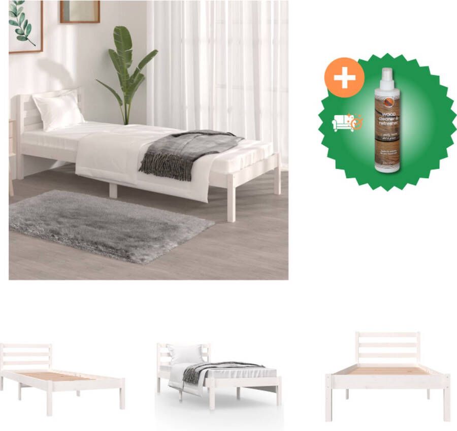 VidaXL Bedframe Grenenhout Wit 195.5 x 80.5 x 100 cm 75 x 190 cm Matras niet inbegrepen Bed Inclusief Houtreiniger en verfrisser - Foto 2