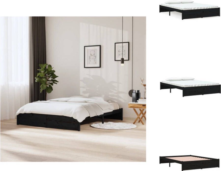VidaXL Bedframe Houten Massief grenenhout Afmeting- 205.5 x 165.5 x 31 cm Ken- Stabiele lattenbodem Zwart Bed