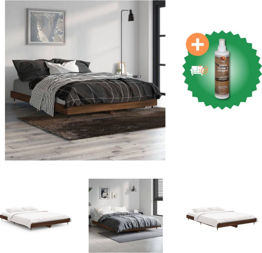 VidaXL Bedframe Bruineiken 193x138x20 cm Duurzaam materiaal Ondersteunende poten Multiplex lattenbodem Geen matras Bed Inclusief Houtreiniger en verfrisser - Foto 3