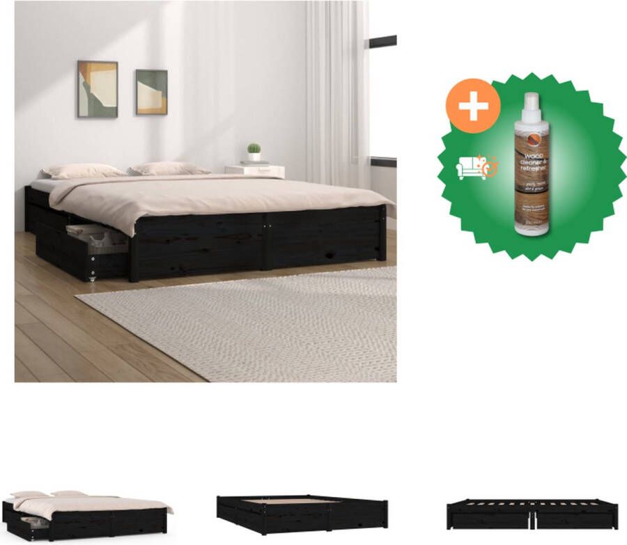 VidaXL Bedframe Houten Zwart 195.5 x 140.5 x 31 cm Met Opbergfunctie Bed Inclusief Houtreiniger en verfrisser