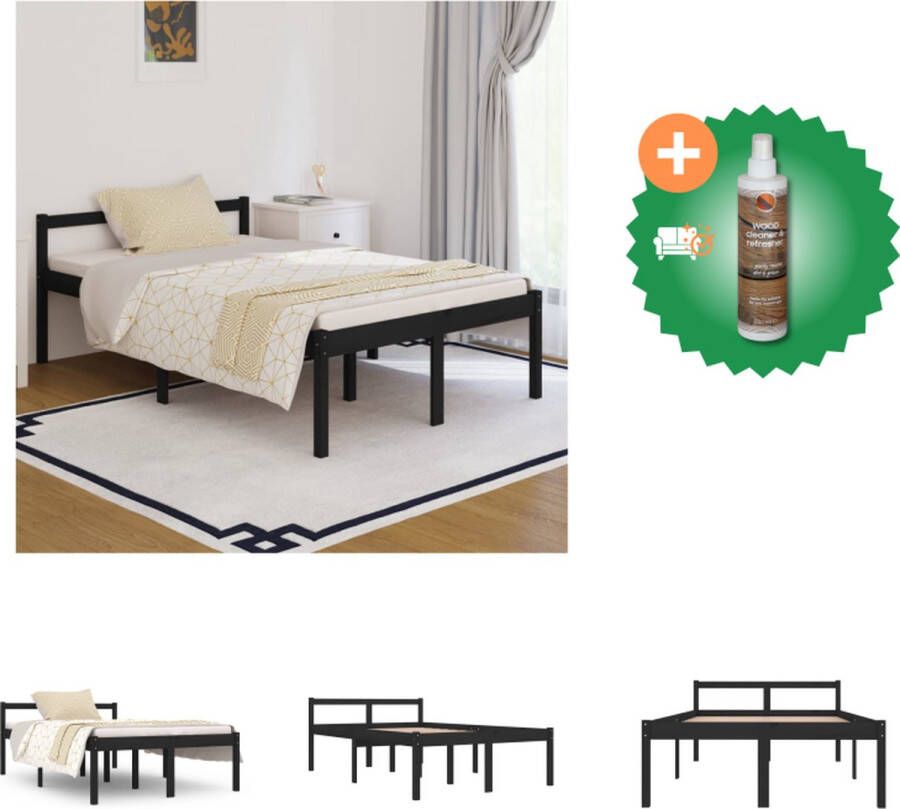 VidaXL Bedframe Houten Zwart 195.5x125.5x70.5 cm Grenenhout Multiplex lattenbodem Bed Inclusief Houtreiniger en verfrisser