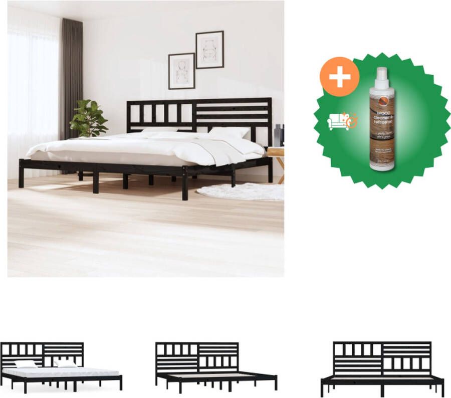 VidaXL Bedframe Houten Zwart 205.5 x 186 x 100 cm 180 x 200 cm (6FT Super King) Massief Grenenhout Bed Inclusief Houtreiniger en verfrisser - Foto 5