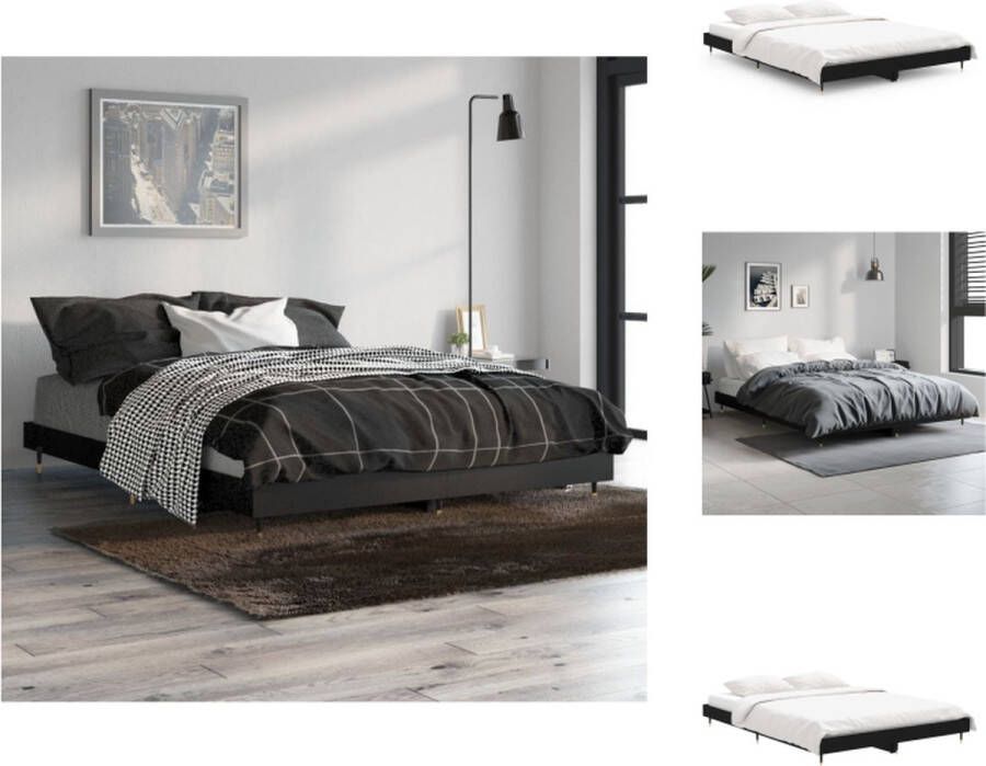 vidaXL Bedframe Hout Metaal 193 x 138 x 20 cm Zwart Bed