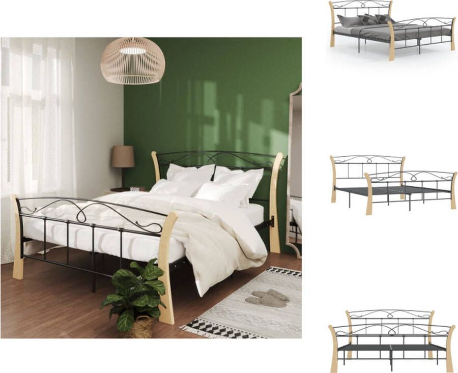 VidaXL Bedframe Hout Zwart Tweepersoons 206 x 140 x 100 cm Massief eikenhout metaalconstructie Bed - Foto 2