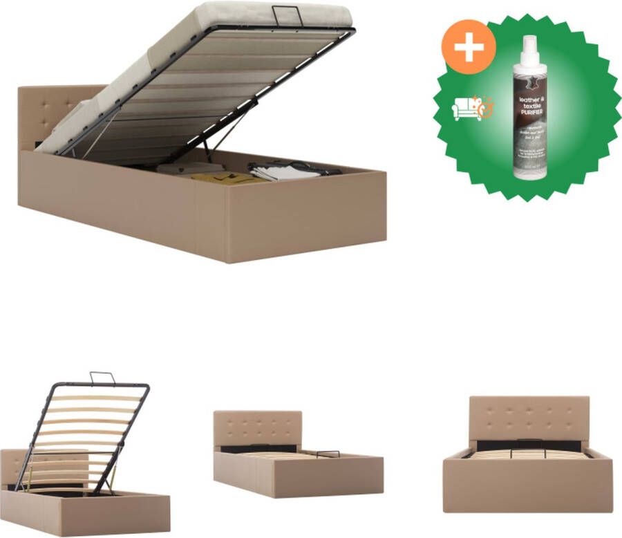 VidaXL Bedfram met opslag hydraulisch kunstleer cappuccino 100x200 cm Bed Inclusief Reiniger