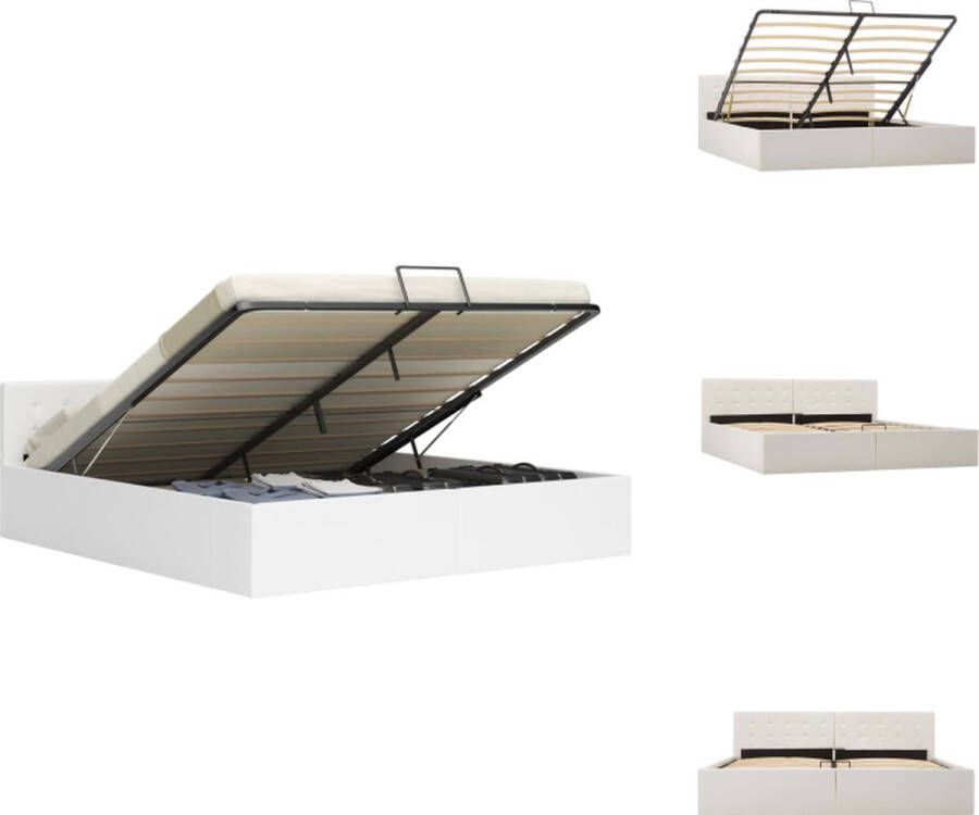 VidaXL Bedframe Bedframes Bed Bedden Bedframe hydraulisch kunstleer wit 180x200 cm - Foto 3