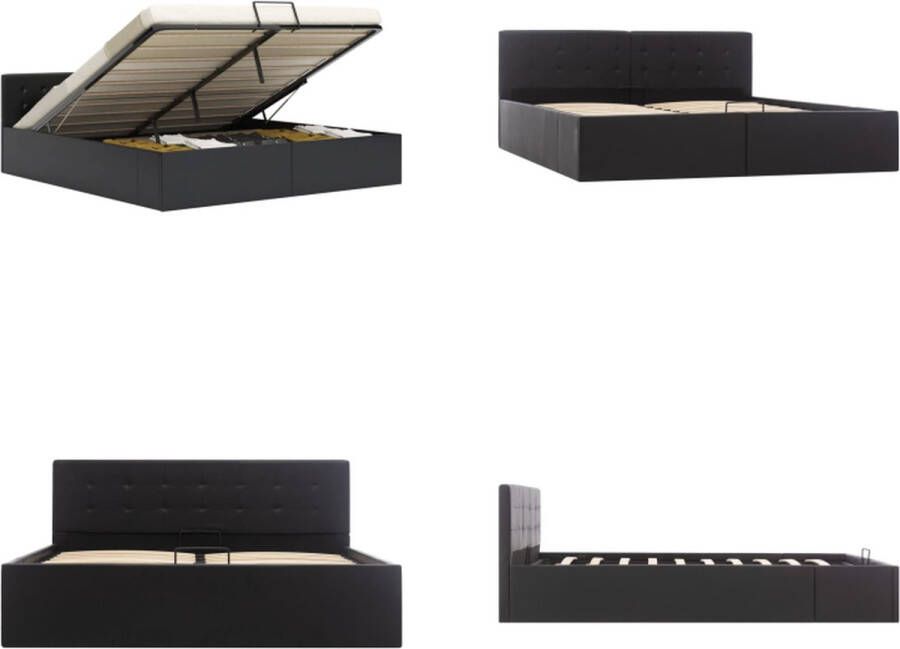 VidaXL Bedframe hydraulisch kunstleer zwart 160x200 cm Bedframe Bedframes Bed Bedden