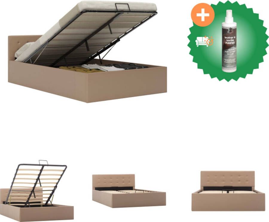 VidaXL Bedframe met opslag hydraulisch kunstleer cappuccino 120x200 cm Bed Inclusief Reiniger