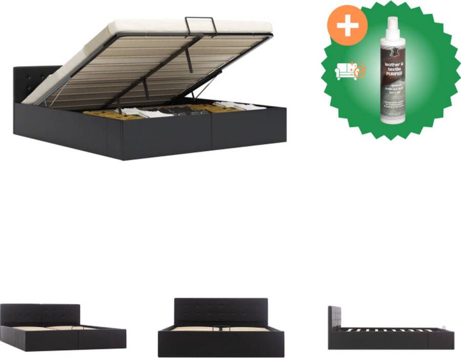 VidaXL Bedframe Hydraulisch Kunstleren bekleding 211 x 168 x 73 cm Zwart Bed Inclusief Reiniger