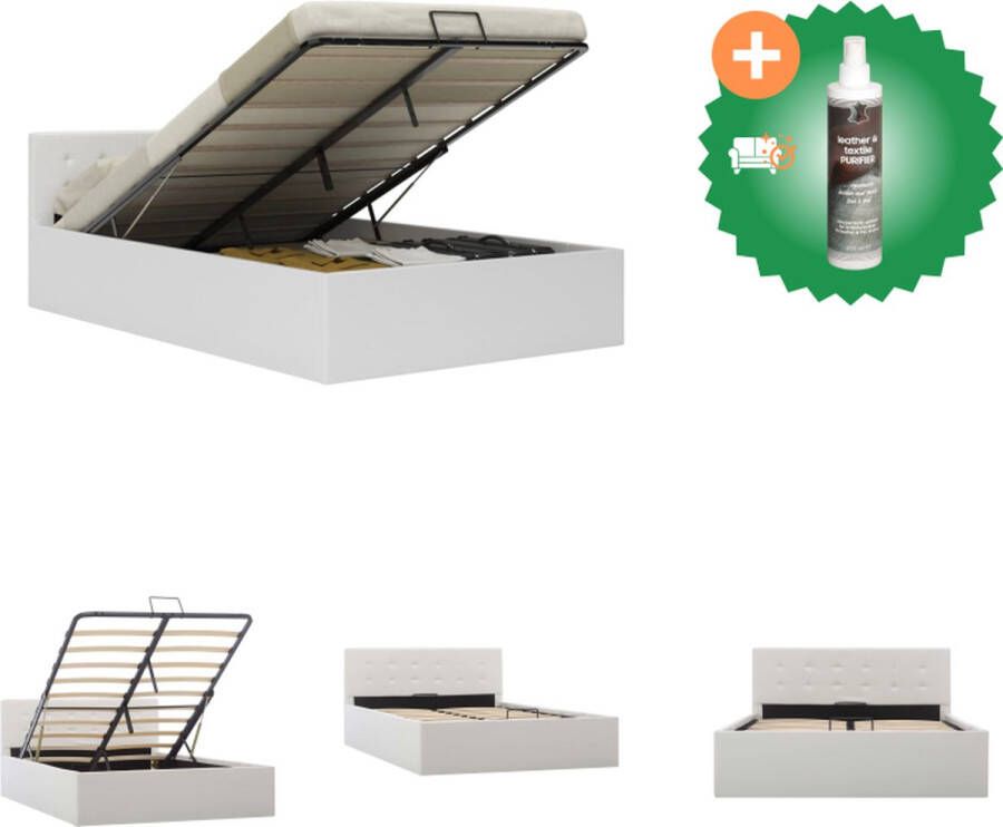 VidaXL Bedframe met opbergruimte hydraulisch kunstleer wit 120x200 cm Bed Inclusief Reiniger