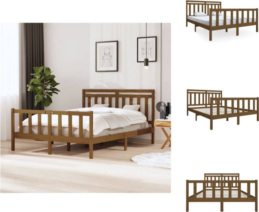 VidaXL Bedframe Bedframes Tweepersoonsbed Bed Bedframe massief hout honingbruin 150x200 cm 5FT King Size - Foto 2
