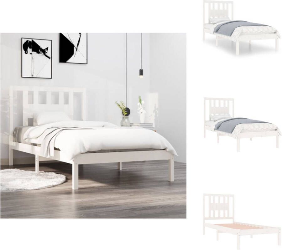 vidaXL Bedframe Klassiek 205.5 x 96 x 100 cm Wit Massief Grenenhout Bed