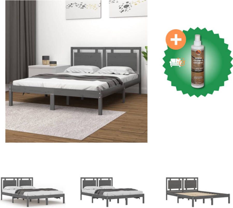 VidaXL Houten Bedframe Praktisch en decoratief Massief grenenhout Stabiel en comfortabel Grijs 205.5 x 125.5 x 69.5 cm Geschikt voor 120 x 200 cm matras Montage vereist Bed Inclusief Houtreiniger en verfrisser - Foto 7