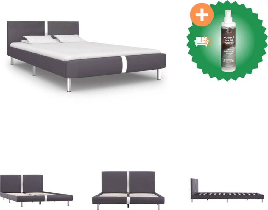 VidaXL Bedframe Klassiek design Gepoedercoat ijzer en MDF Stalen poten Grijs 211 x 145 x 70 cm Geschikt voor matras van 140 x 200 cm Matras niet inbegrepen Bed Inclusief Reiniger