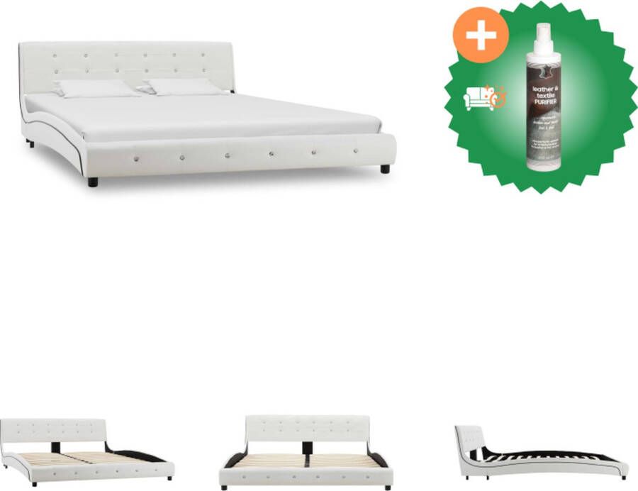VidaXL Bedframe Klassiek design Geschikt voor matras 160 x 200 cm Gemaakt van ijzer en hout Wit Bed Inclusief Reiniger