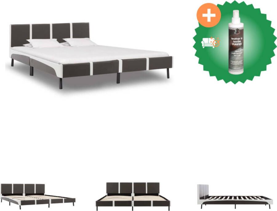 VidaXL Bedframe Klassiek Design IJzer Multiplex Grijs en Wit 210x185x68 cm Bed Inclusief Reiniger