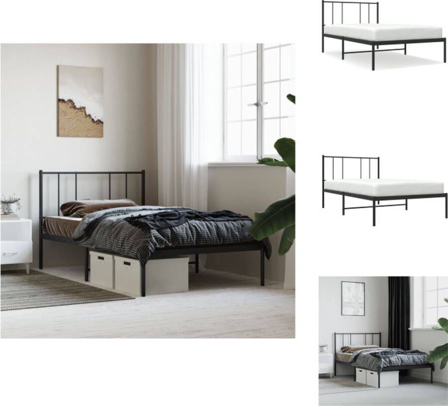 VidaXL Bedframe Bedframes Eenpersoonsbed Bed Bedframe met hoofdbord metaal zwart 90x190 cm - Foto 2