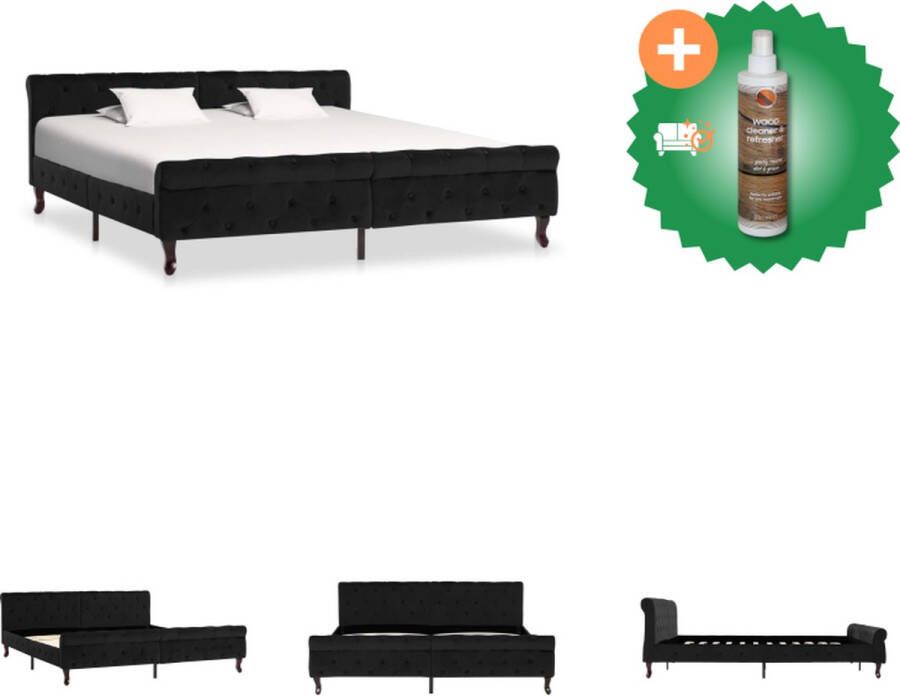 VidaXL Bedframe Klassiek Fluweel 226 x 186.5 x 74 cm Zwart Bed Inclusief Houtreiniger en verfrisser
